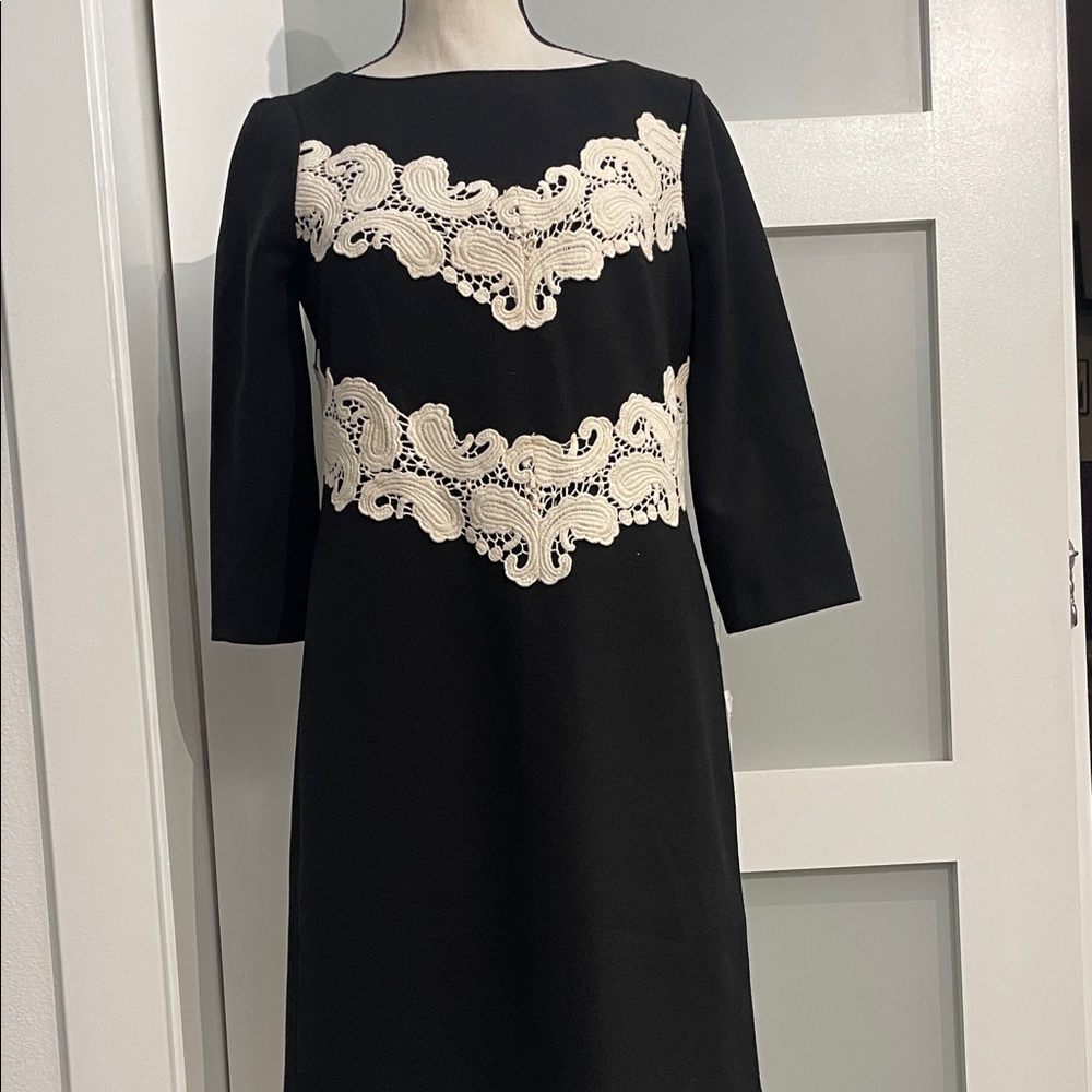 Maggy London Black Dress with Cream Accents
